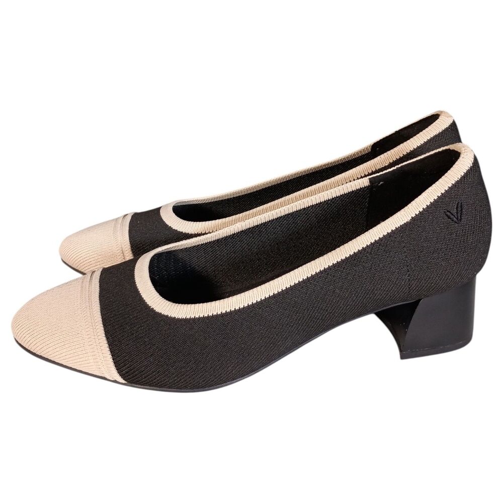 Vivaia Julie Pro Almond Toe Heels Pumps Womens 8 - 8.5 Beige Black Knit - Picture 7 of 12